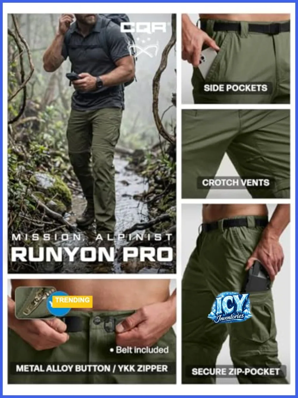 Convertible Cargo Tactical Pants, Water Resistant Hiking Pants, Zip Off